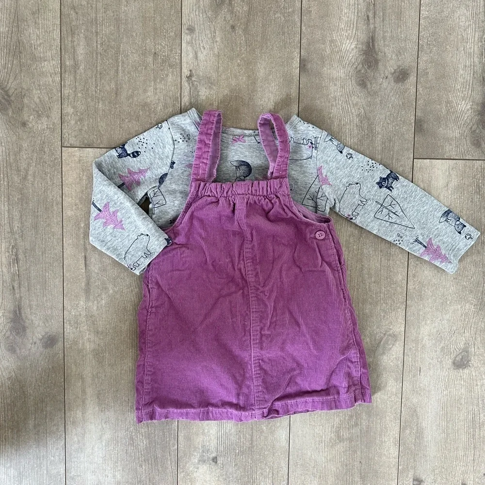 Carter’s corduroy pinafore jumper set 18 months baby girl purple  Euc